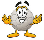 Clip Art Graphic of a White Soccer Ball Cartoon Character With Welcoming Open Arms