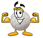 Clip Art Graphic of a White Soccer Ball Cartoon Character Flexing His Arm Muscles
