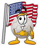 Clip Art Graphic of a White Soccer Ball Cartoon Character Pledging Allegiance to an American Flag