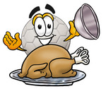 Clip Art Graphic of a White Soccer Ball Cartoon Character Serving a Thanksgiving Turkey on a Platter