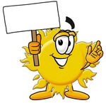 Clip Art Graphic of a Yellow Sun Cartoon Character Holding a Blank Sign