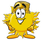 Clip Art Graphic of a Yellow Sun Cartoon Character Wearing a Hardhat Helmet