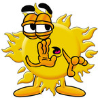 Clip Art Graphic of a Yellow Sun Cartoon Character Whispering and Gossiping