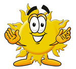 Clip Art Graphic of a Yellow Sun Cartoon Character With Welcoming Open Arms