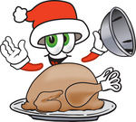 Clip Art Graphic of a Santa Claus Cartoon Character Serving a Thanksgiving Turkey on a Platter