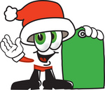 Clip Art Graphic of a Santa Claus Cartoon Character Holding a Green Sales Price Tag