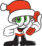 Clip Art Graphic of a Santa Claus Cartoon Character Holding a Telephone
