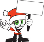 Clip Art Graphic of a Santa Claus Cartoon Character Holding a Blank Sign