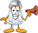 Clip Art Graphic of a Salt Shaker Cartoon Character Holding a Megaphone