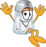 Clip Art Graphic of a Salt Shaker Cartoon Character Jumping