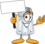 Clip Art Graphic of a Salt Shaker Cartoon Character Holding a Blank Sign