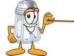 Clip Art Graphic of a Salt Shaker Cartoon Character Holding a Pointer Stick