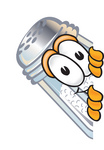 Clip Art Graphic of a Salt Shaker Cartoon Character Peeking Around a Corner