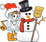 Clip Art Graphic of a Salt Shaker Cartoon Character With a Snowman on Christmas