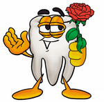 Clip Art Graphic of a Human Molar Tooth Character Holding a Red Rose on Valentines Day