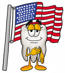 Clip Art Graphic of a Human Molar Tooth Character Pledging Allegiance to an American Flag