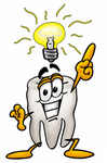 Clip Art Graphic of a Human Molar Tooth Character With a Bright Idea