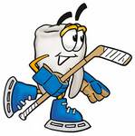 Clip Art Graphic of a Human Molar Tooth Character Playing Ice Hockey