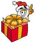 Clip Art Graphic of a Human Molar Tooth Character Standing by a Christmas Present