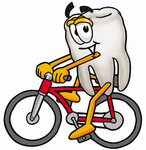 Clip Art Graphic of a Human Molar Tooth Character Riding a Bicycle