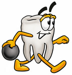 Clip Art Graphic of a Human Molar Tooth Character Holding a Bowling Ball