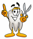 Clip Art Graphic of a Human Molar Tooth Character Holding a Pair of Scissors
