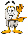 Clip Art Graphic of a Human Molar Tooth Character Waving and Pointing
