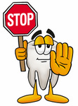 Clip Art Graphic of a Human Molar Tooth Character Holding a Stop Sign