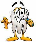 Clip Art Graphic of a Human Molar Tooth Character Looking Through a Magnifying Glass