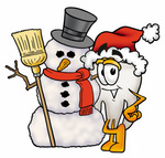 Clip Art Graphic of a Human Molar Tooth Character With a Snowman on Christmas