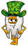 Clip Art Graphic of a Human Molar Tooth Character Wearing a Saint Patricks Day Hat With a Clover on it