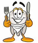 Clip Art Graphic of a Human Molar Tooth Character Holding a Knife and Fork