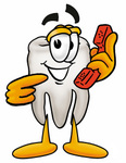 Clip Art Graphic of a Human Molar Tooth Character Holding a Telephone