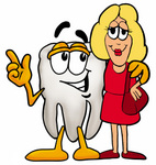 Clip Art Graphic of a Human Molar Tooth Character Talking to a Pretty Blond Woman