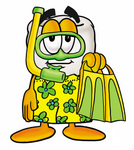 Clip Art Graphic of a Human Molar Tooth Character in Green and Yellow Snorkel Gear
