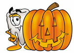 Clip Art Graphic of a Human Molar Tooth Character With a Carved Halloween Pumpkin