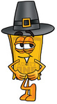 Clip Art Graphic of a Golden Admission Ticket Character Wearing a Pilgrim Hat on Thanksgiving