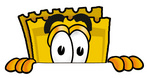 Clip Art Graphic of a Golden Admission Ticket Character Peeking Over a Surface