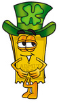 Clip Art Graphic of a Golden Admission Ticket Character Wearing a Saint Patricks Day Hat With a Clover on it