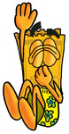 Clip Art Graphic of a Golden Admission Ticket Character Plugging His Nose While Jumping Into Water