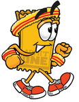Clip Art Graphic of a Golden Admission Ticket Character Speed Walking or Jogging