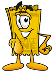 Clip Art Graphic of a Golden Admission Ticket Character Pointing at the Viewer