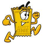 Clip Art Graphic of a Golden Admission Ticket Character Running