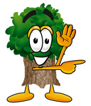 Clip Art Graphic of a Tree Character Waving and Pointing