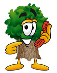 Clip Art Graphic of a Tree Character Holding a Telephone