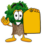 Clip Art Graphic of a Tree Character Holding a Yellow Sales Price Tag