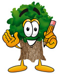 Clip Art Graphic of a Tree Character Holding a Pencil
