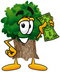 Clip Art Graphic of a Tree Character Holding a Dollar Bill