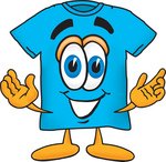 Clip Art Graphic of a Blue Short Sleeved T Shirt Character With Welcoming Open Arms