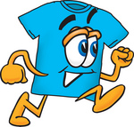 Clip Art Graphic of a Blue Short Sleeved T Shirt Character Running